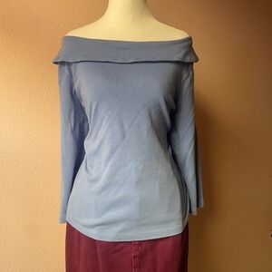 90s / 2000s Periwinkle Off the Shoulder Coquette Chic Blouse